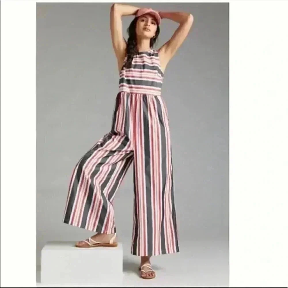 Anthropologie Maeve Striped Wide Leg Jumper